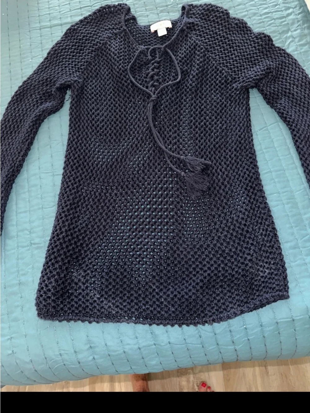 LOFT  Lace-Up Sweater Tunic in Dark Navy